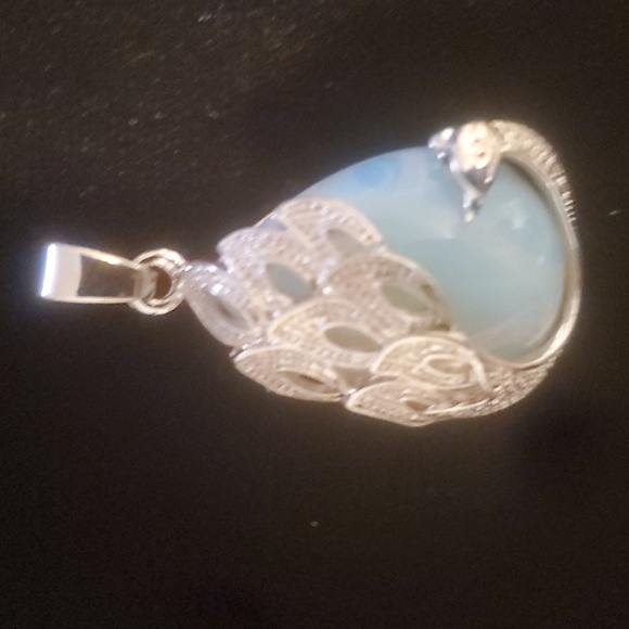 New Silver Wrapped Opalite Peacock Pendant. - Picture 2 of 11